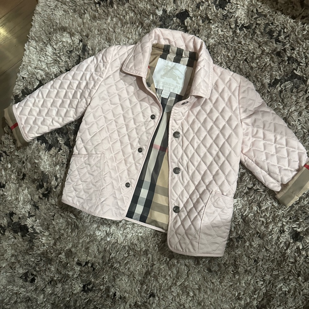 Burberry Light Pink Quilted Kids Jacket with Signature Check Lining